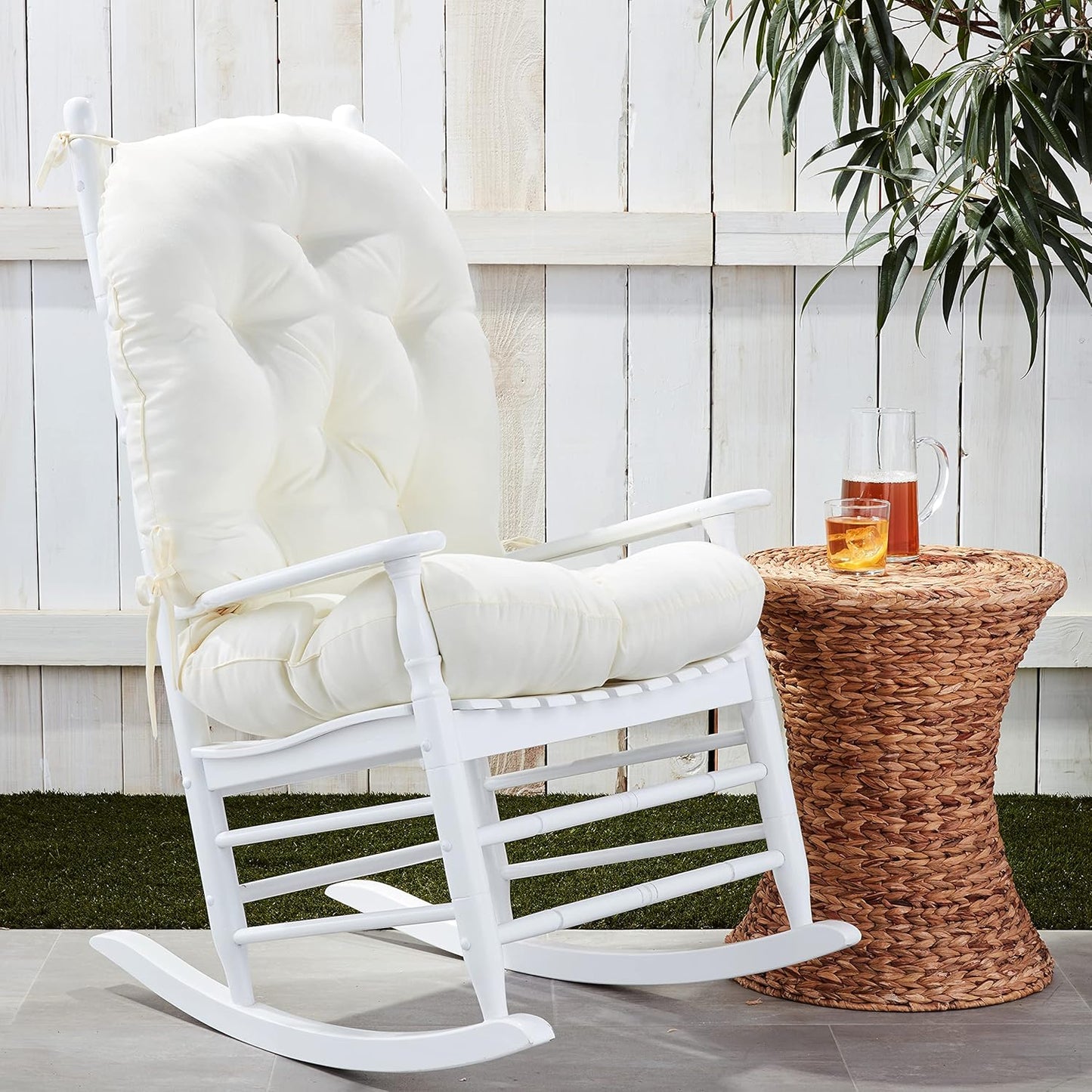 Blazing Needles Solid Twill Swivel Rocker Chair Cushion, 48" x 24", Natural