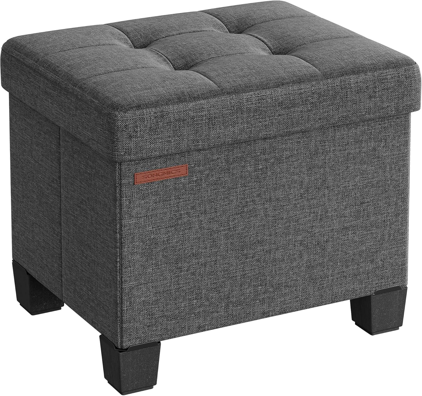 SONGMICS 15 Inches Cube Storage Ottoman, Bedroom Bench with Storage, Foot Stool with Feet, Holds Up to 660 lb, Dark Gray ULSF14GYZ