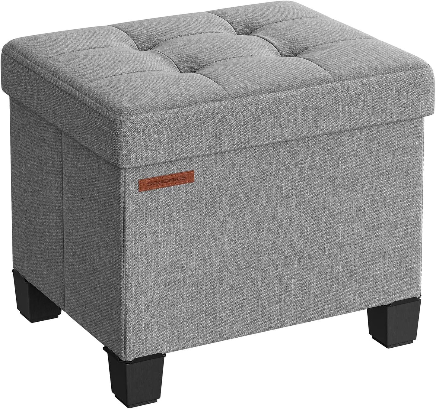SONGMICS 15 Inches Cube Storage Ottoman, Bedroom Bench with Storage, Foot Stool with Feet, Holds Up to 660 lb, Dark Gray ULSF14GYZ