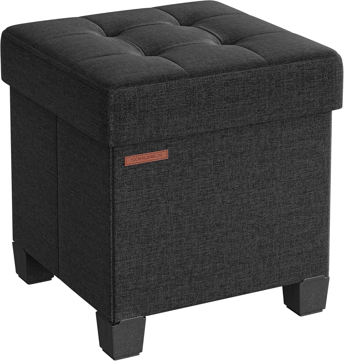 SONGMICS 15 Inches Cube Storage Ottoman, Bedroom Bench with Storage, Foot Stool with Feet, Holds Up to 660 lb, Dark Gray ULSF14GYZ