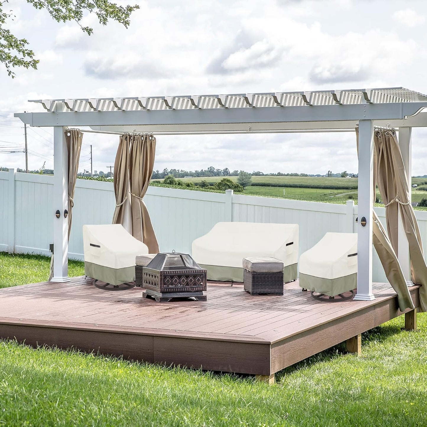 Patio 3-Seater Sofa Cover,Outdoor Couch Cover Fits up to 76W x 32.5D x 33H Inches,100% Waterproof Heavy Duty Patio Furniture Covers,Beige & Gray-Green