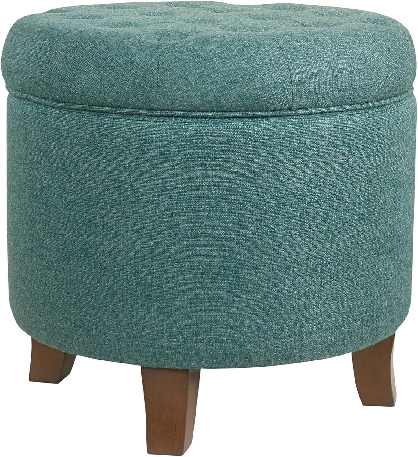 HomePop Home Decor | Upholstered Round Tufted Foot Rest Ottoman | Ottoman with Storage for Living Room & Bedroom | Decorative Home Furniture, Cream Textured Solid