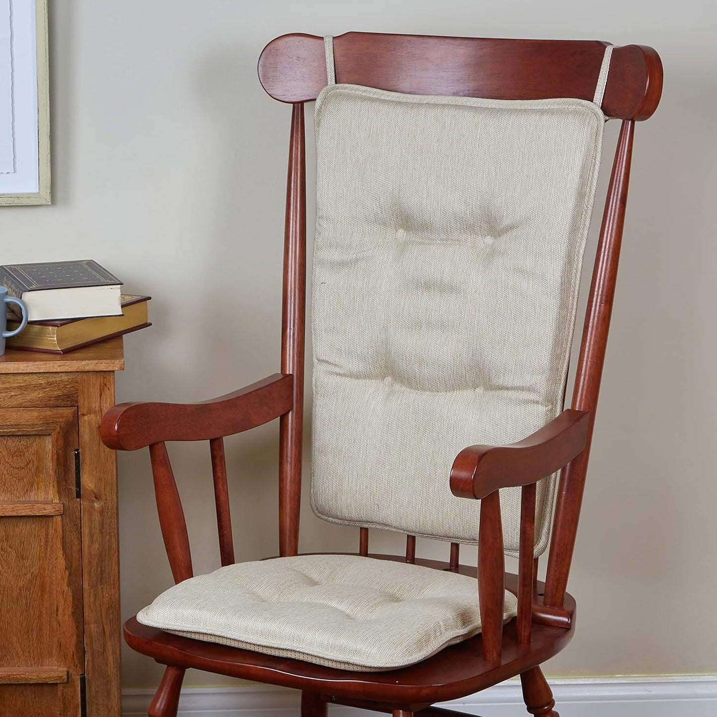 Klear Vu Embrace Rocking Chair Cushion, Assembled in The USA, Tufted Back Pads for Living Room, Nursery, or Home Office, 16"x15" Seat and 24"x17" Seatback, 2 Piece Set, Natural