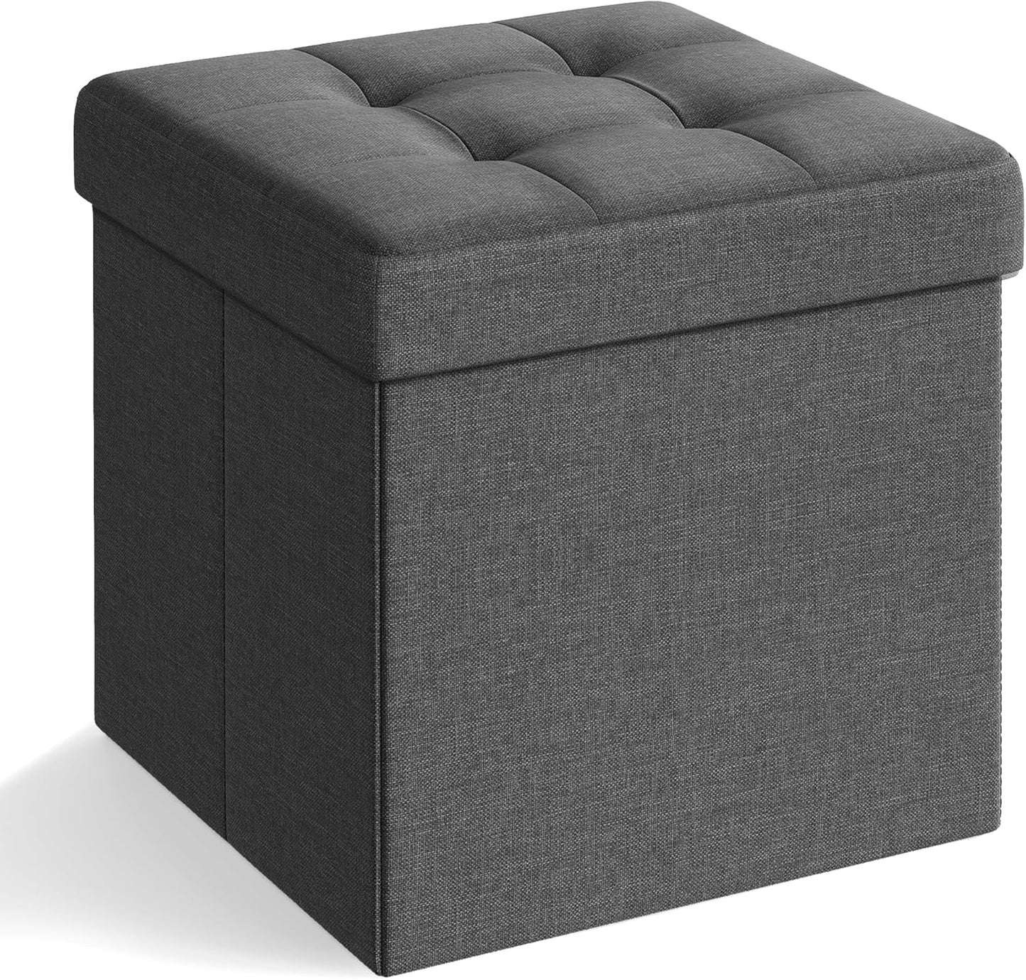 SONGMICS MAZIE Collection - 43 Inches Folding Storage Ottoman Bench, Ottoman Foot Rest, End of Bed Bench, Storage Chest, Load 660 lb, for Living Room, Bedroom, Entryway, Dark Gray ULSF77K