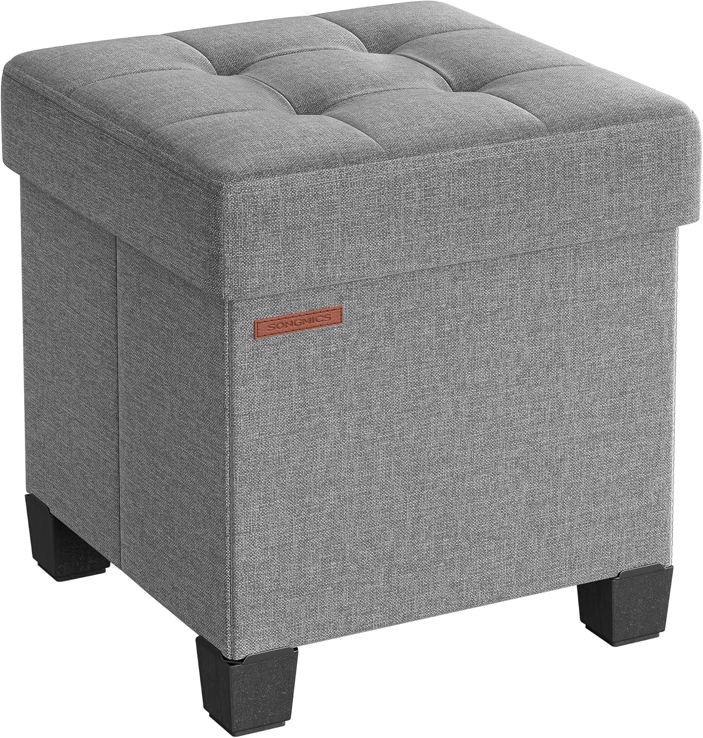 SONGMICS 15 Inches Cube Storage Ottoman, Bedroom Bench with Storage, Foot Stool with Feet, Holds Up to 660 lb, Dark Gray ULSF14GYZ