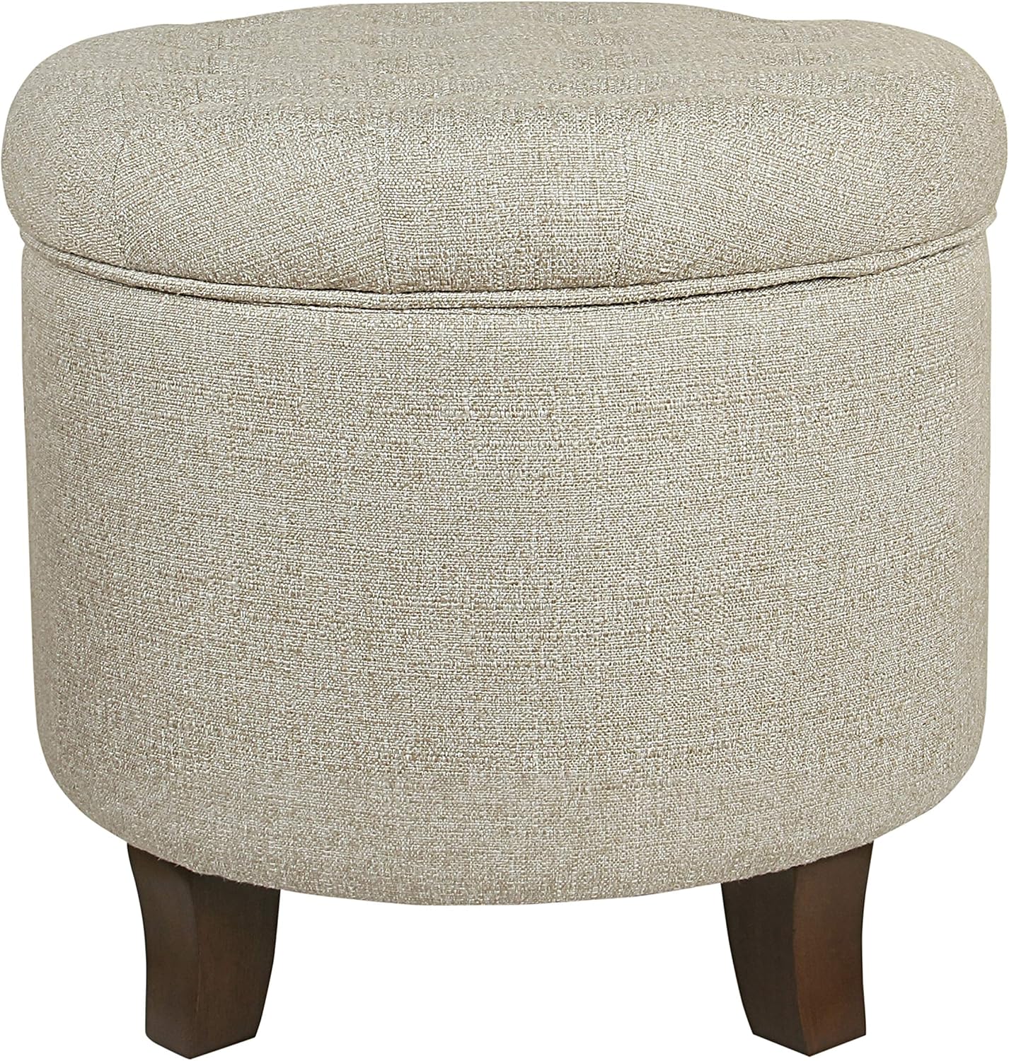 HomePop Home Decor | Upholstered Round Tufted Foot Rest Ottoman | Ottoman with Storage for Living Room & Bedroom | Decorative Home Furniture, Cream Textured Solid